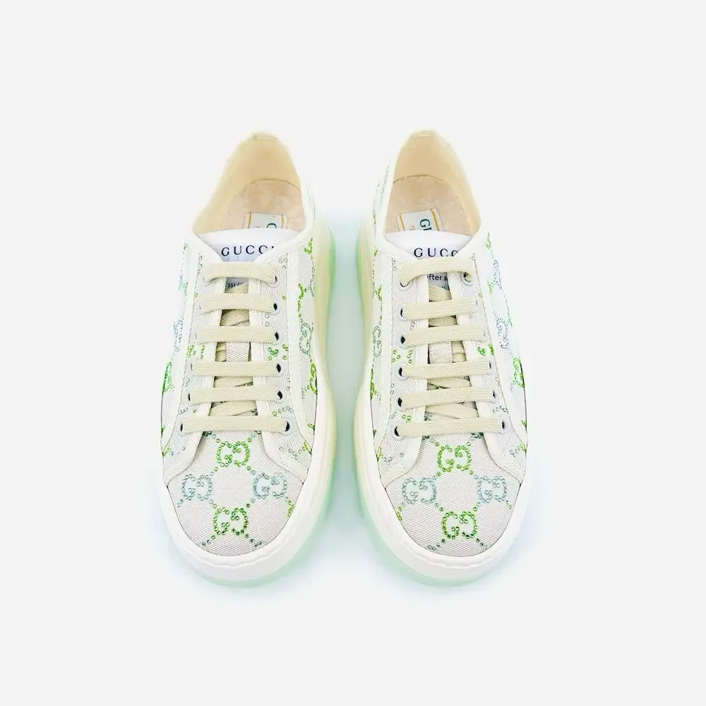 NIB Gucci Tennis 1977 EU 38 US 8 GG Crystal Platform Sneakers Cream White $1,350 - Picture 6 of 12